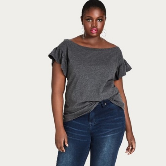 City Chic Tops - City Chic Flutter Me Top